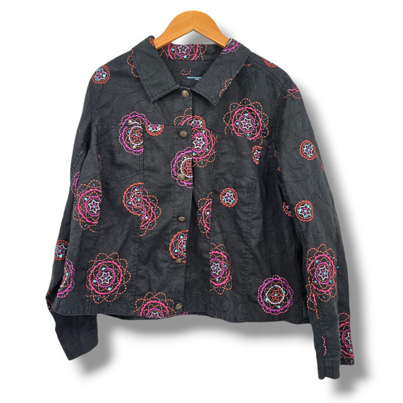 Vintage Saint Tropez West‎ Women's Plus Floral Embroidered Sequin Linen Jacket - Picture 1 of 9